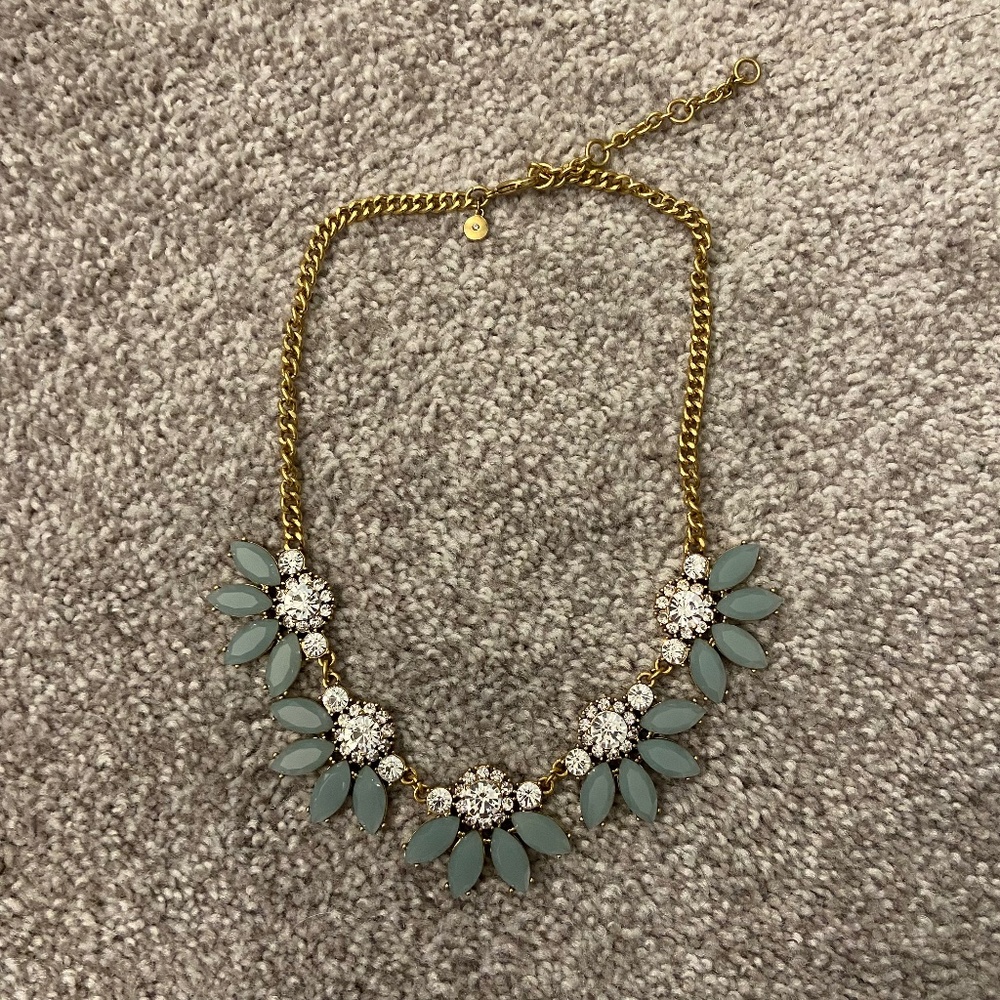 J. Crew Light Blue Floral Cluster Gem Statement Necklace
